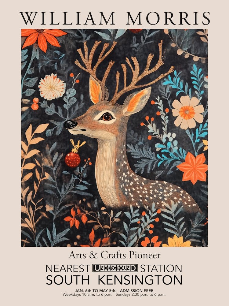 William Morris Prints Deer Portrait Christmas Gift Winter Vintage