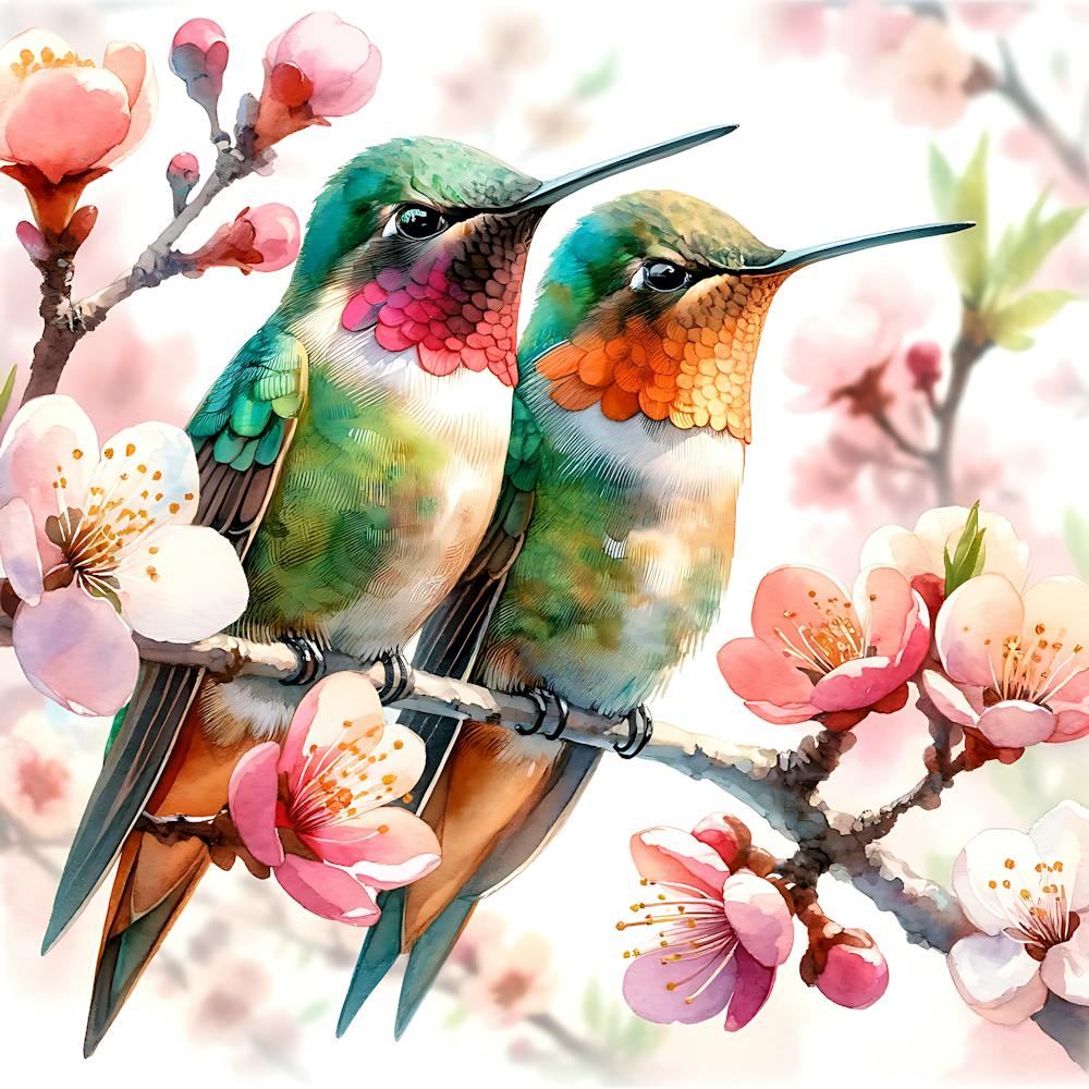 Hummingbirds In Blossom