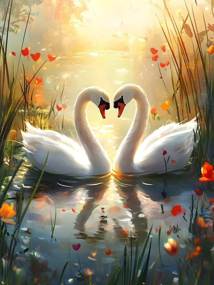 Amazing Swan Couple in the Lake 7
