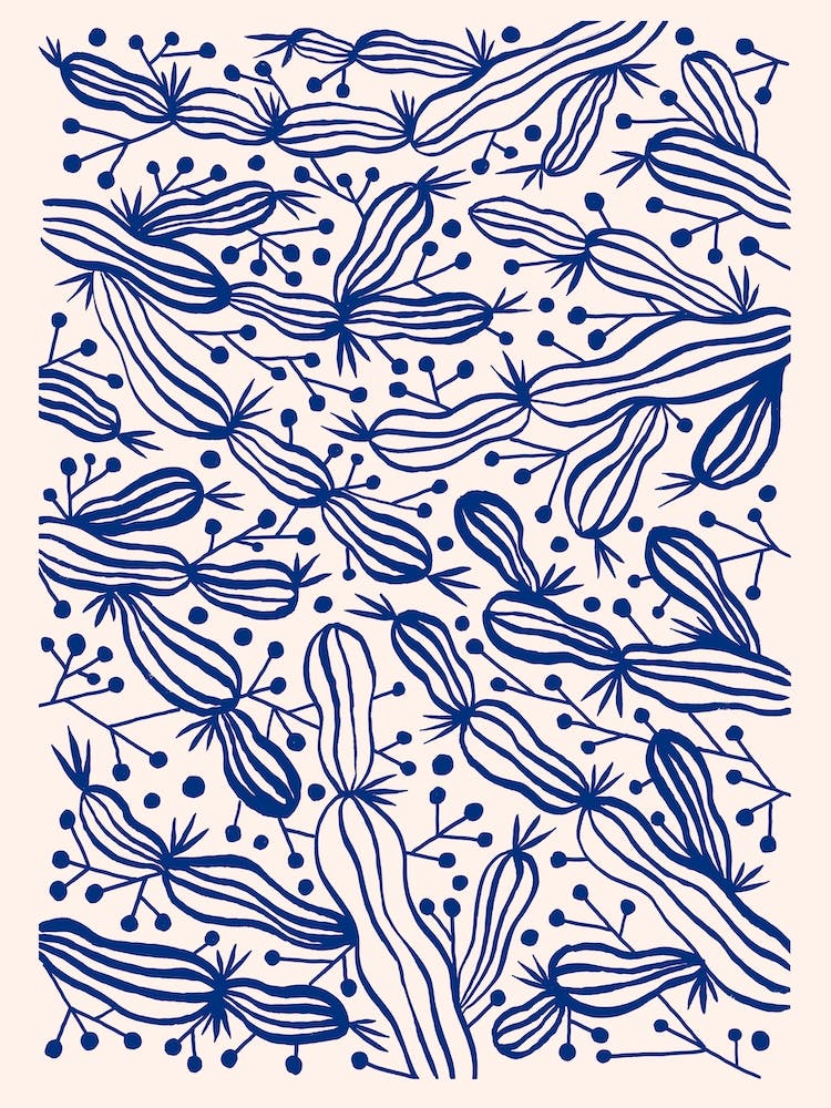 Blue Cactus On Beige