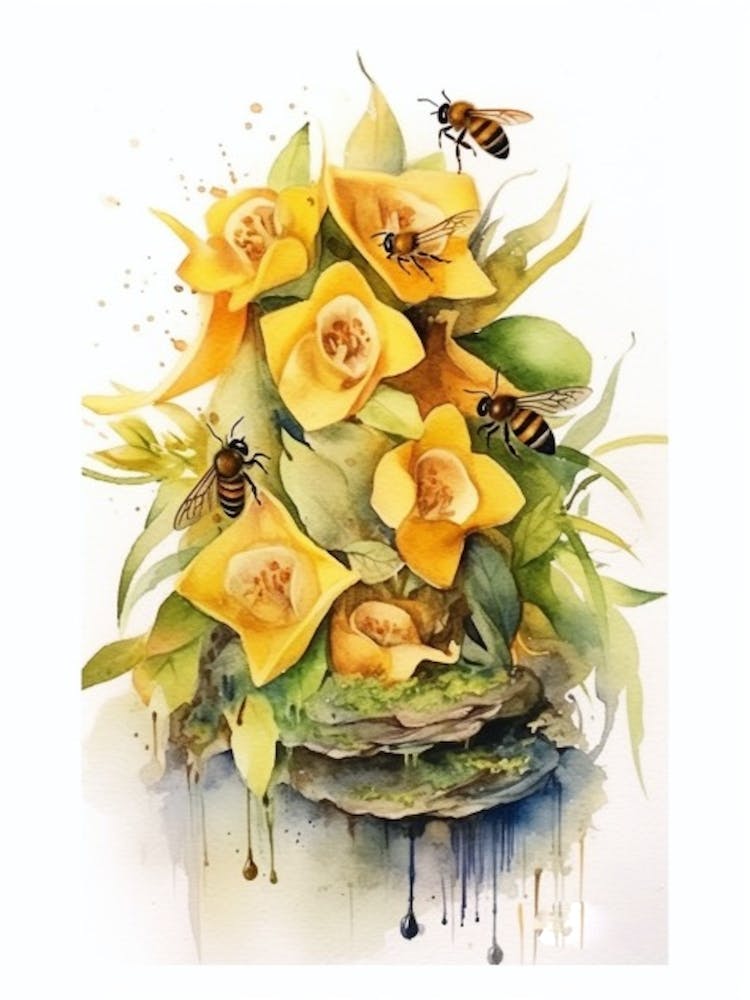 Beehive With Lilies Watercolour Illustration 4