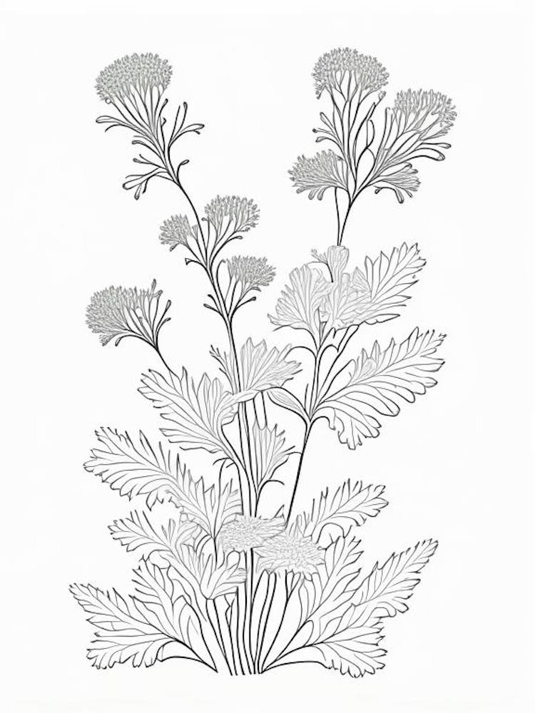 Feverfew Herb William Morris Inspired Line Drawing 3