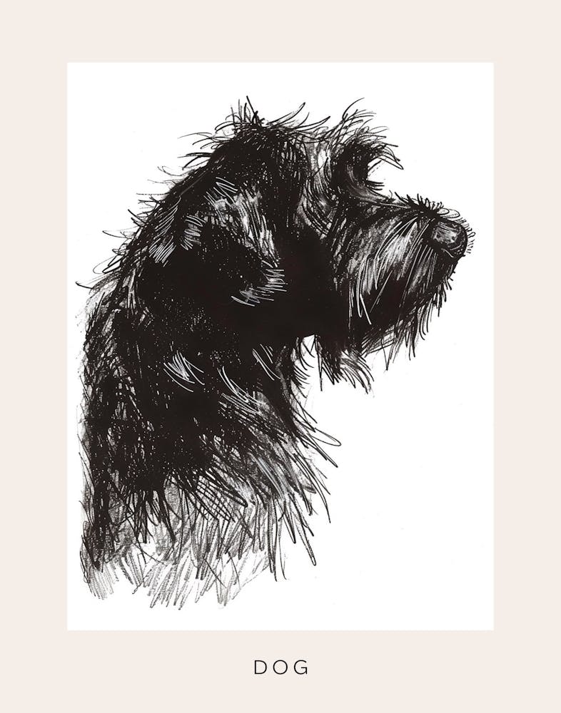 Long Hair Furry Dog Line Sketch 2 Poster