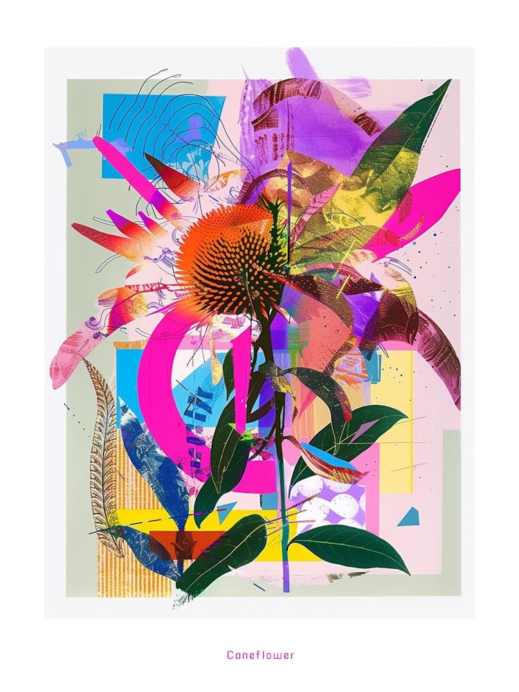 Sonnenhut 2 Neon Blumen Collage Poster