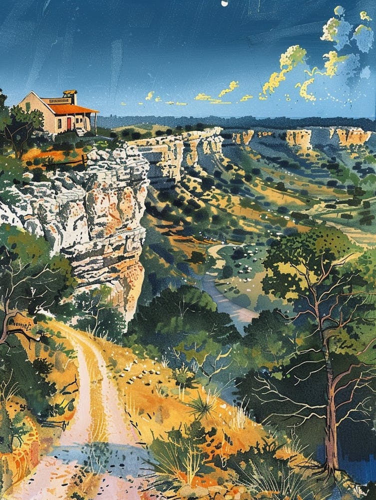 Storybook Illustration Mount Bonnell Austin Texas 3