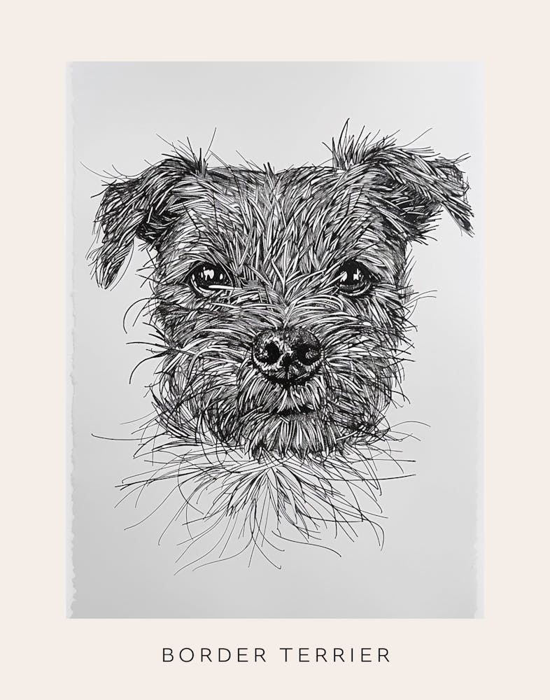 Border Terrier Hund Linien-Skizze 4 Poster