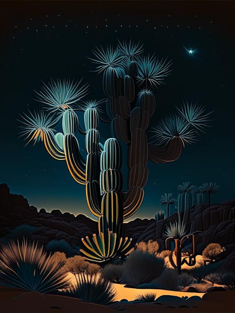 Joshua Trees At Night Retro Illustration (2)