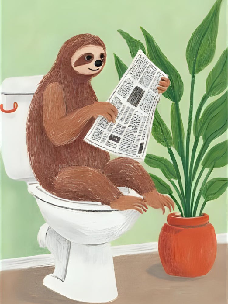 Sloth Reading Newspaper