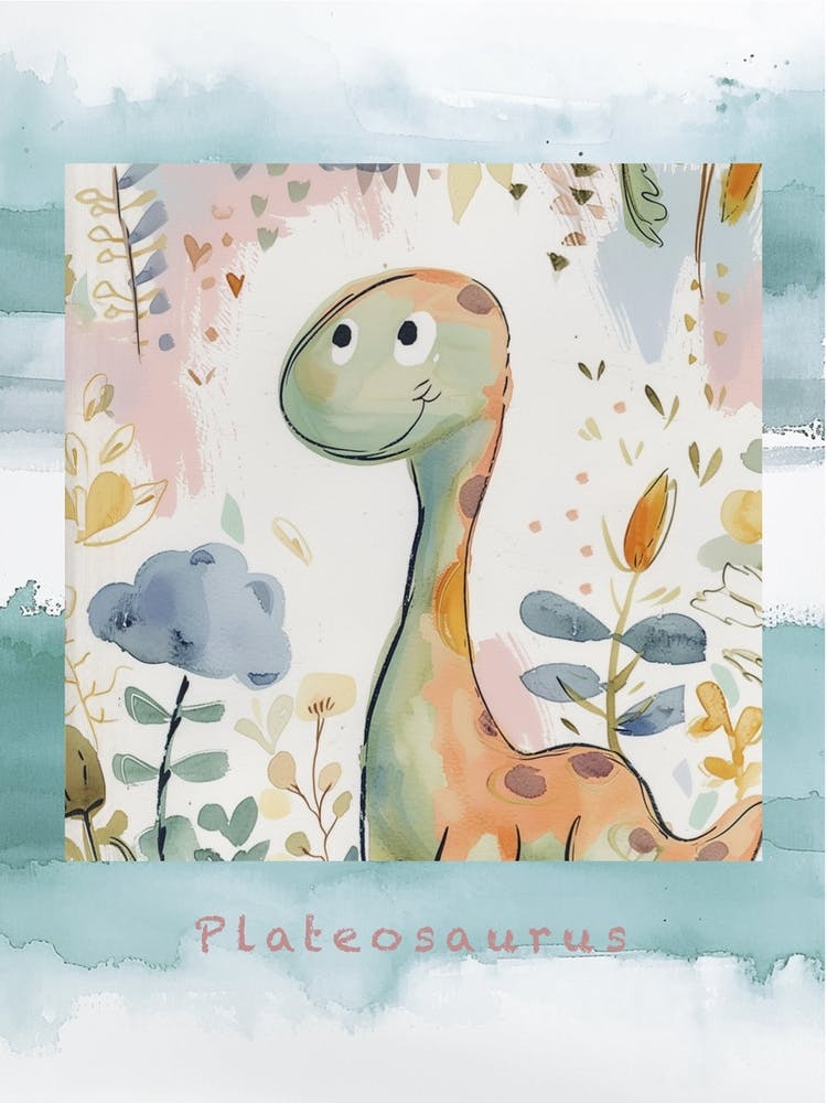 Plateosaurus Dinosaur Muted Pastels Pattern 1 Poster