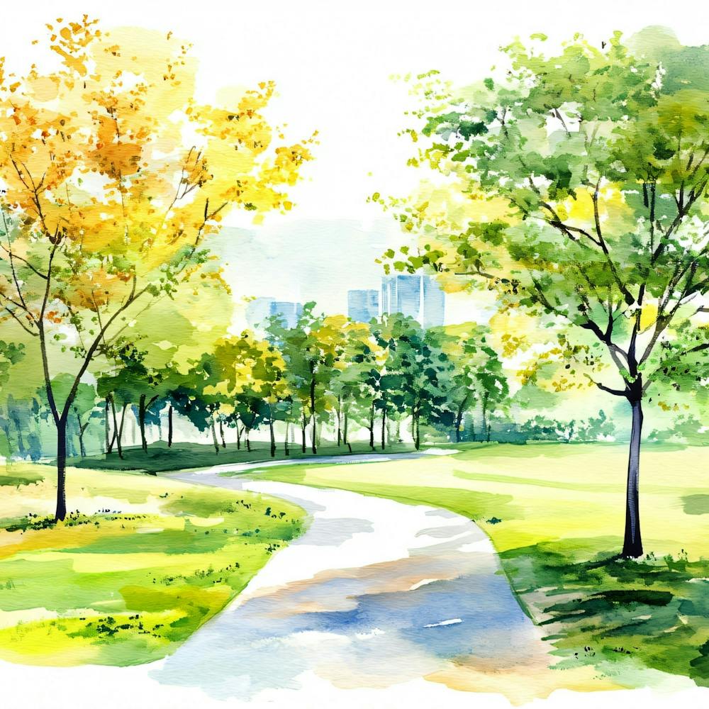 Watercolor Of A Park