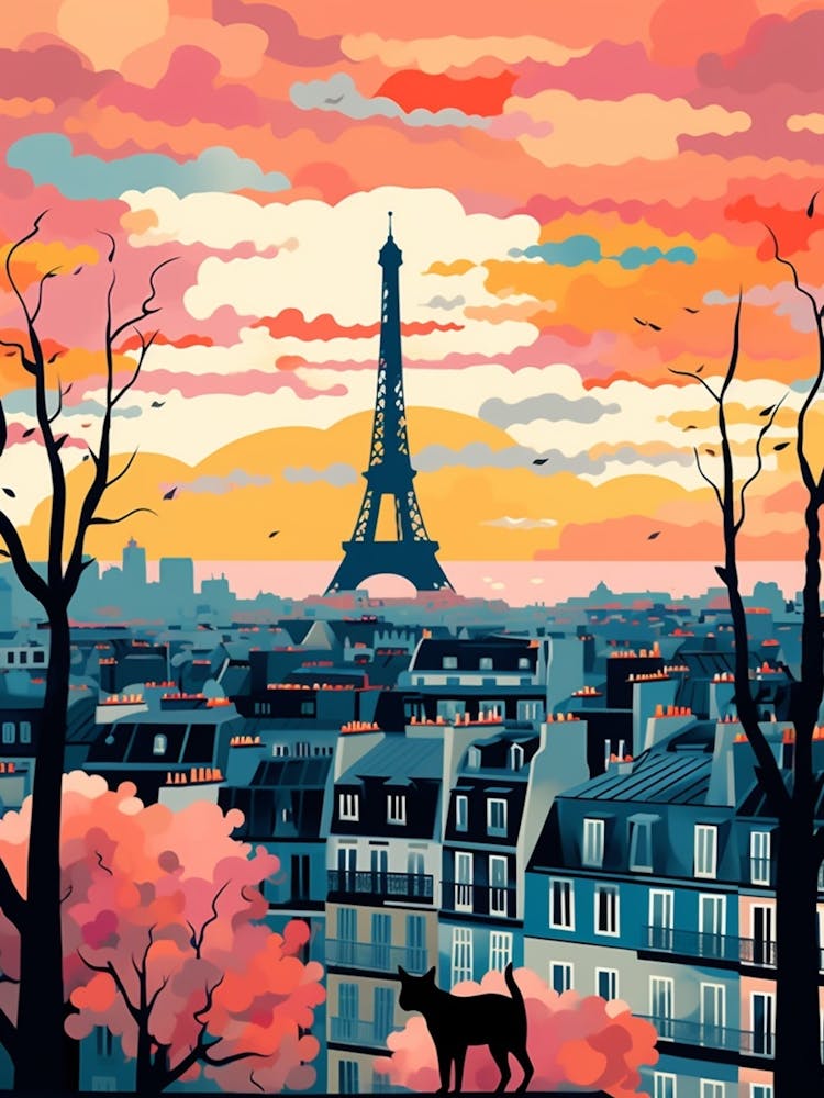 Paris France Skyline With A Cat 0