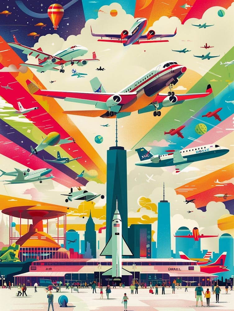 Air Space Museum New York Colourful Silkscreen Illustration 1