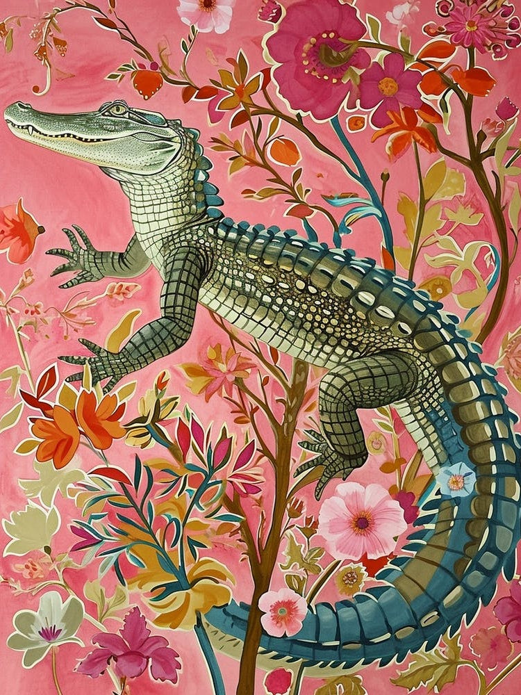 Floral Animal Painting Alligator 1