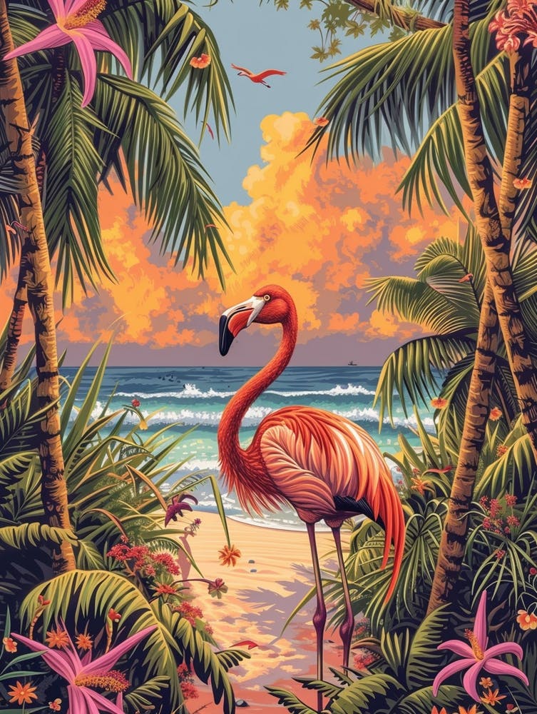 Greater Flamingo Celestun Yucatan Mexico Tropical Illustration 7