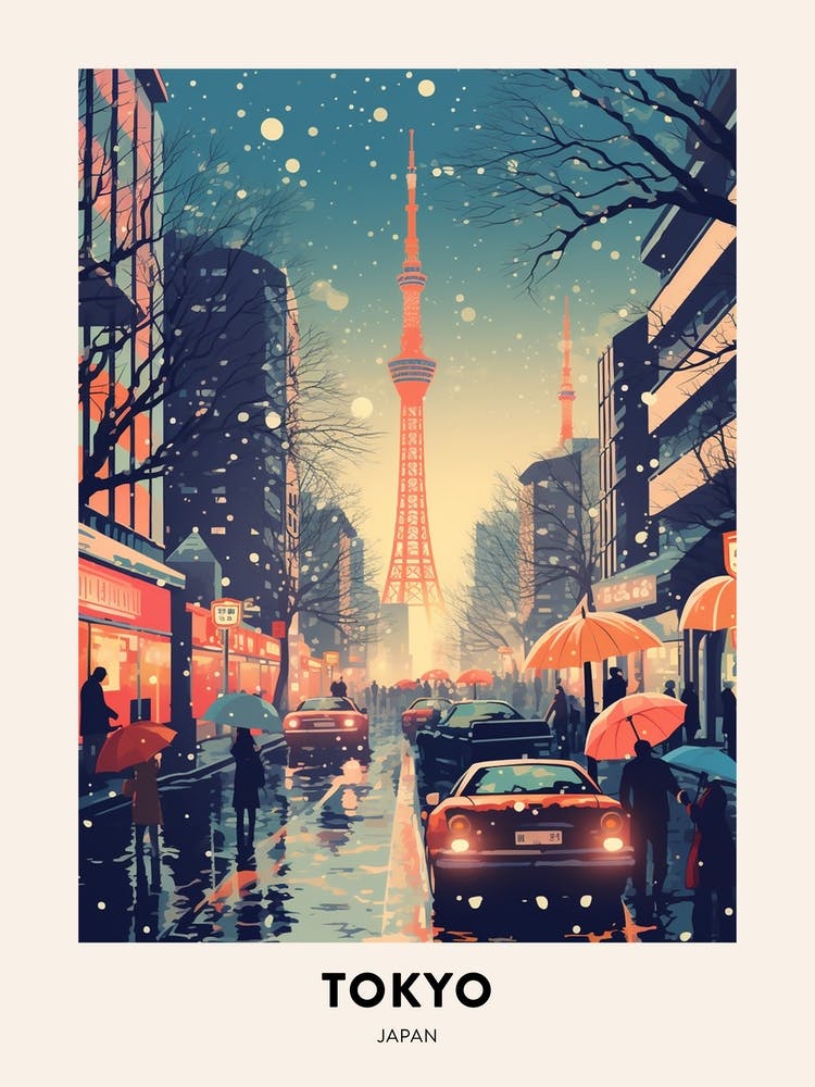 Winter Night  Travel Poster Tokyo Japan 1