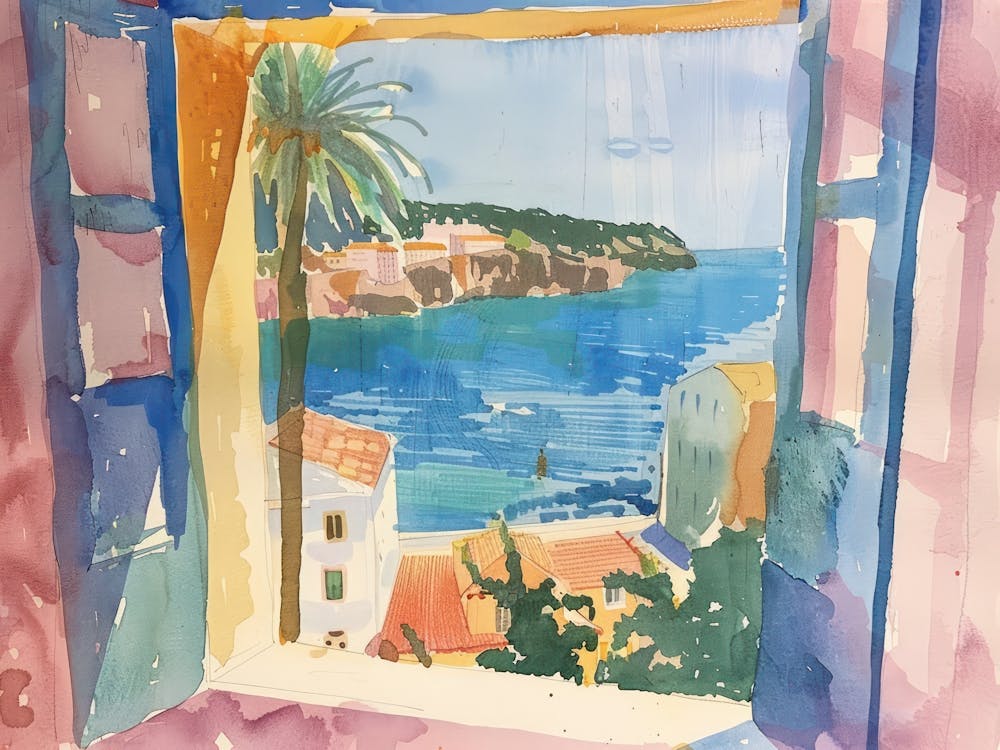 Menorca From The Window View Painting 1