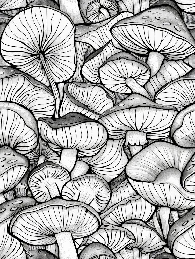 Mushroom Pattern In Black And White