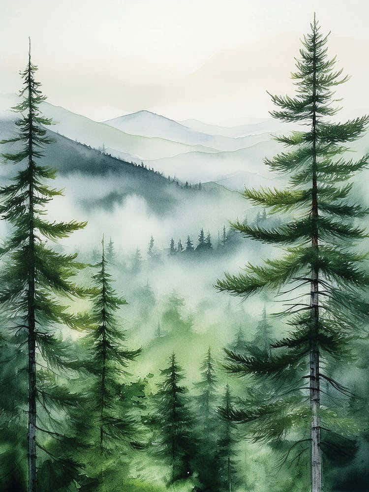 Appalachian Mountains Misty Pine Trees Art Painting, Vintage Landscape, Vintage Landscape, Country Field Wall Art, Botanical Art Poster, Appalachian Mountains Forest Prints Pine Trees.01 (52) 1