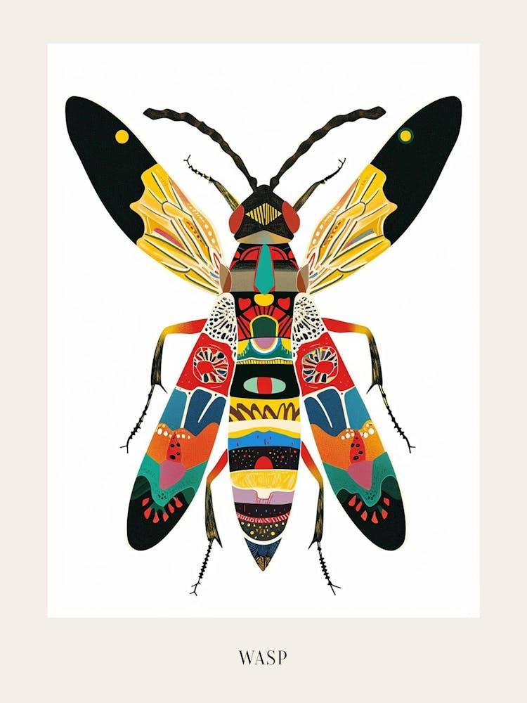 Colourful Insect Illustration Wasp 5 Poster