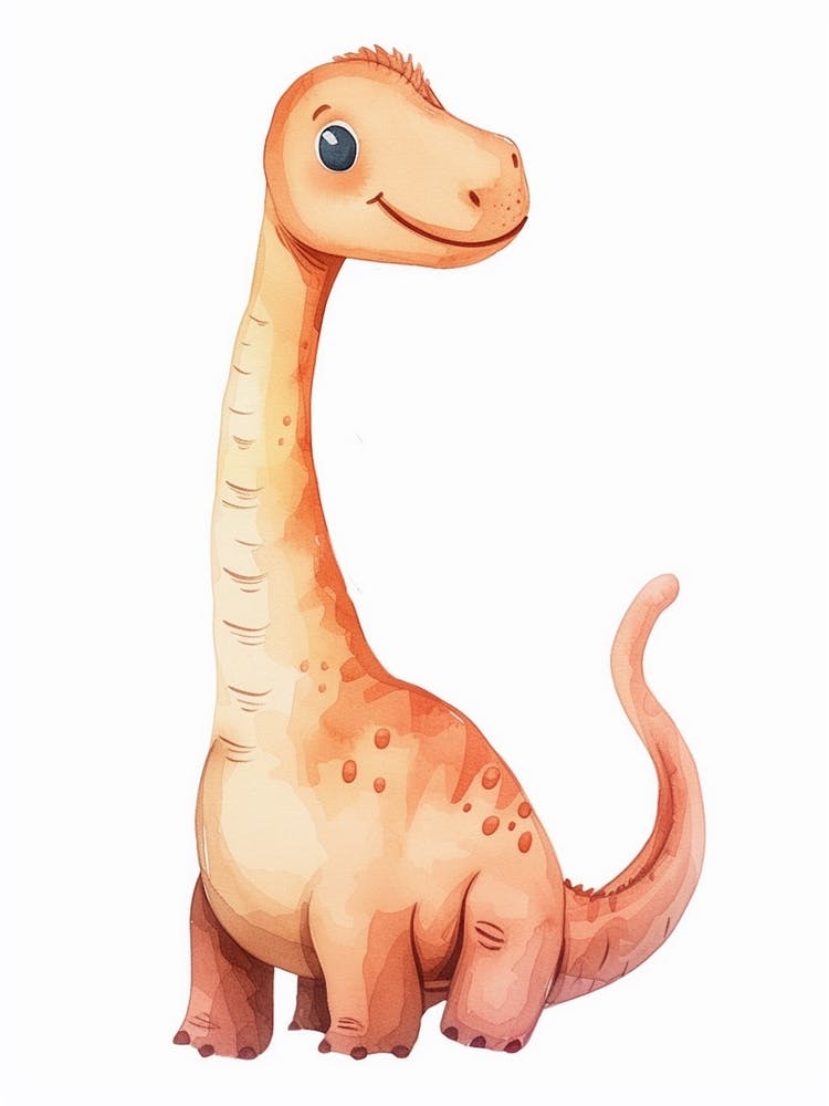 Cartoon Brachiosaurus Dinosaur Watercolour  1