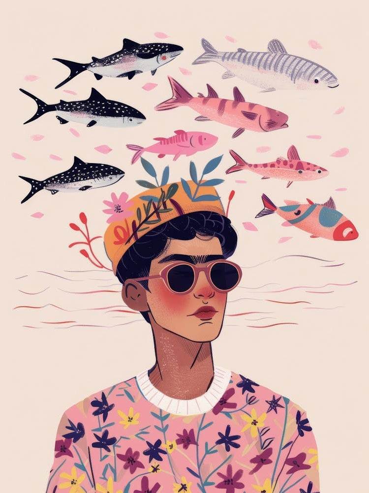 Illustration Of A Girl With Fish