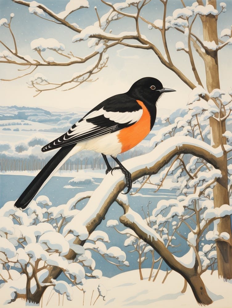 Winter Bird Painting Magpie 6