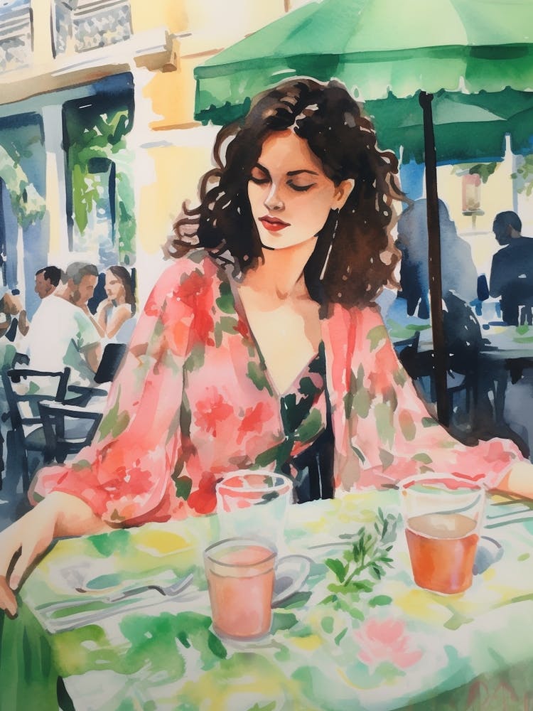 At A Cafe In Lisbon Portugal 2 Watercolour