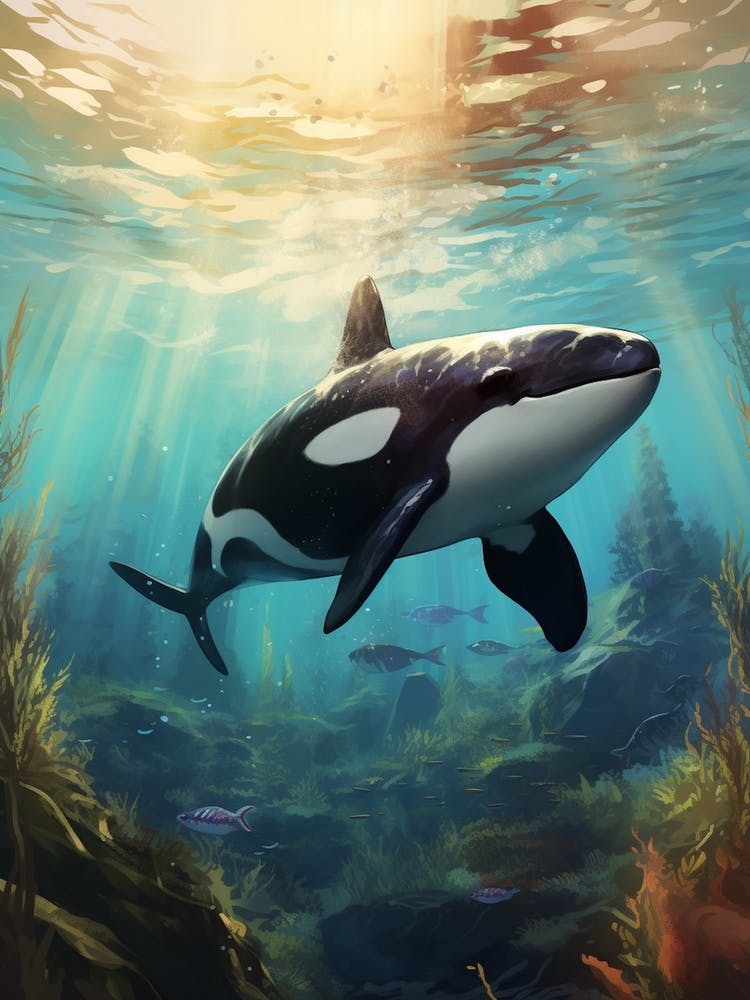 Orca Whale Swimming Happily In Ocean