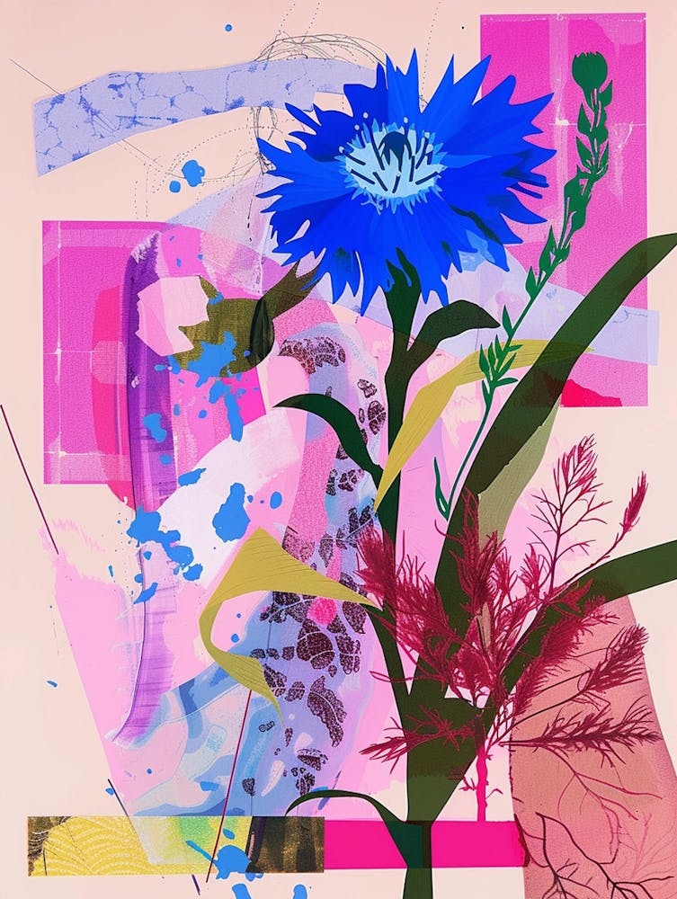 Cornflower (Bachelor S Button) 2 Neon Flower Collage