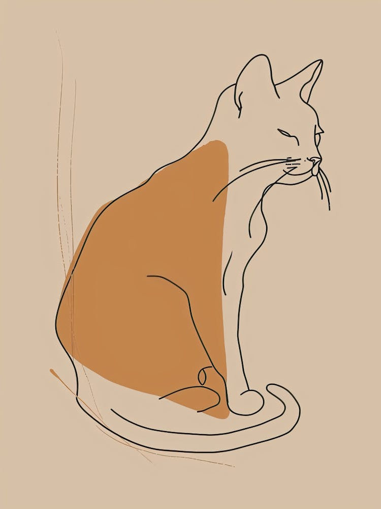 Cat Sitting - Boho, Line Art