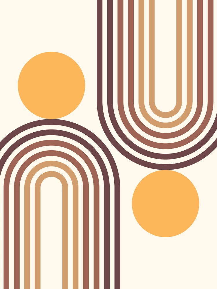 Mid Century Modern Geometric in retro gold brown terracotta (Rainbow and Sun Abstract Design) 2