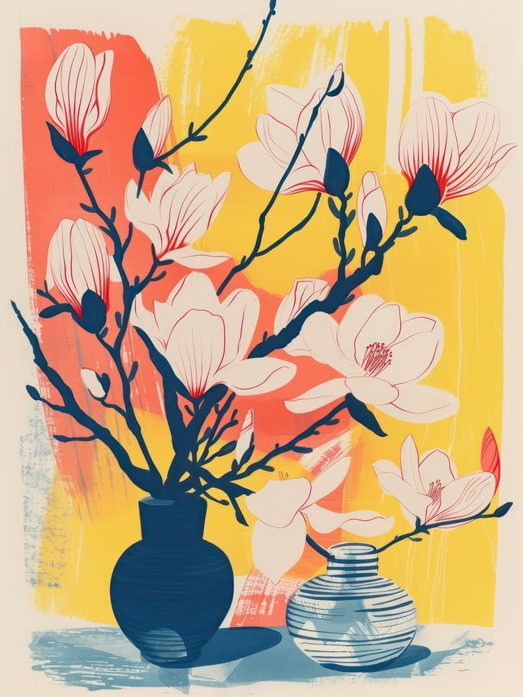 Magnolia Flowers On A Table   Contemporary Illustration 2