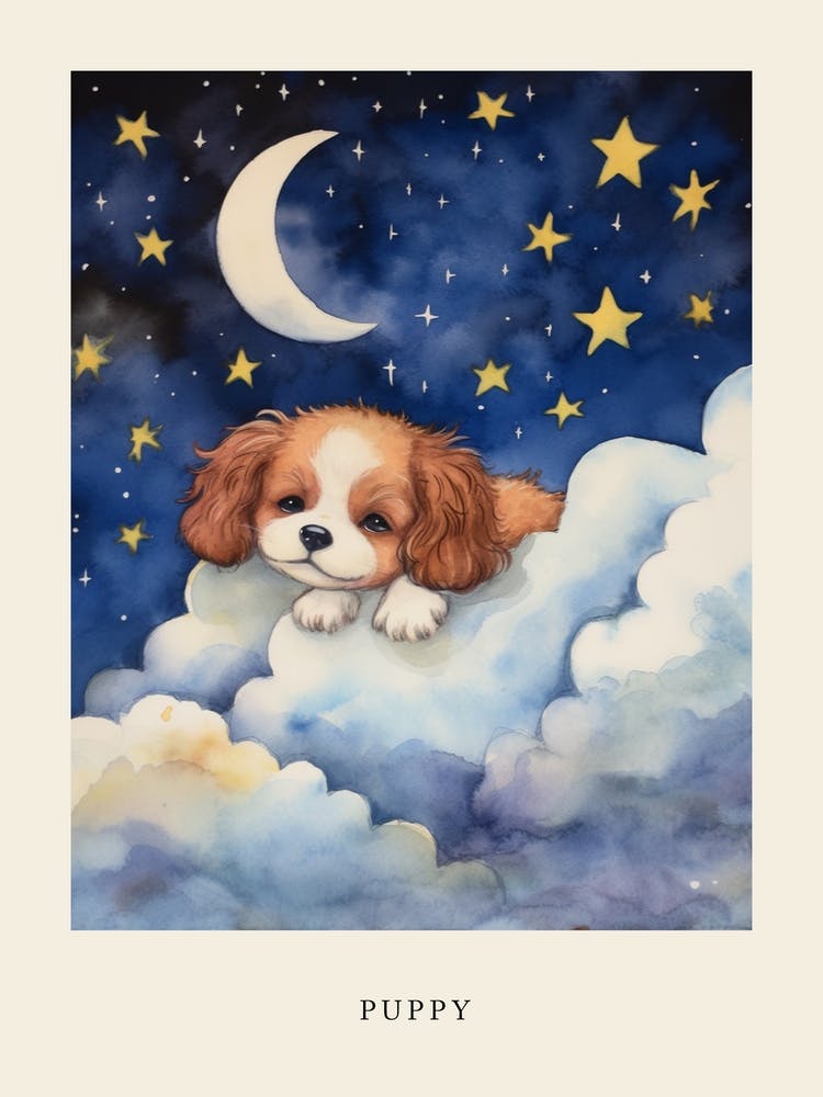 Baby Puppy 1 Sleeping In The Clouds Nursery Poster