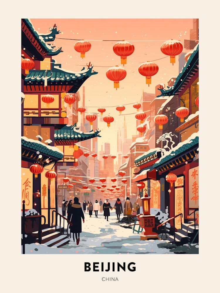 Vintage Winter Travel Poster Beijing China 3