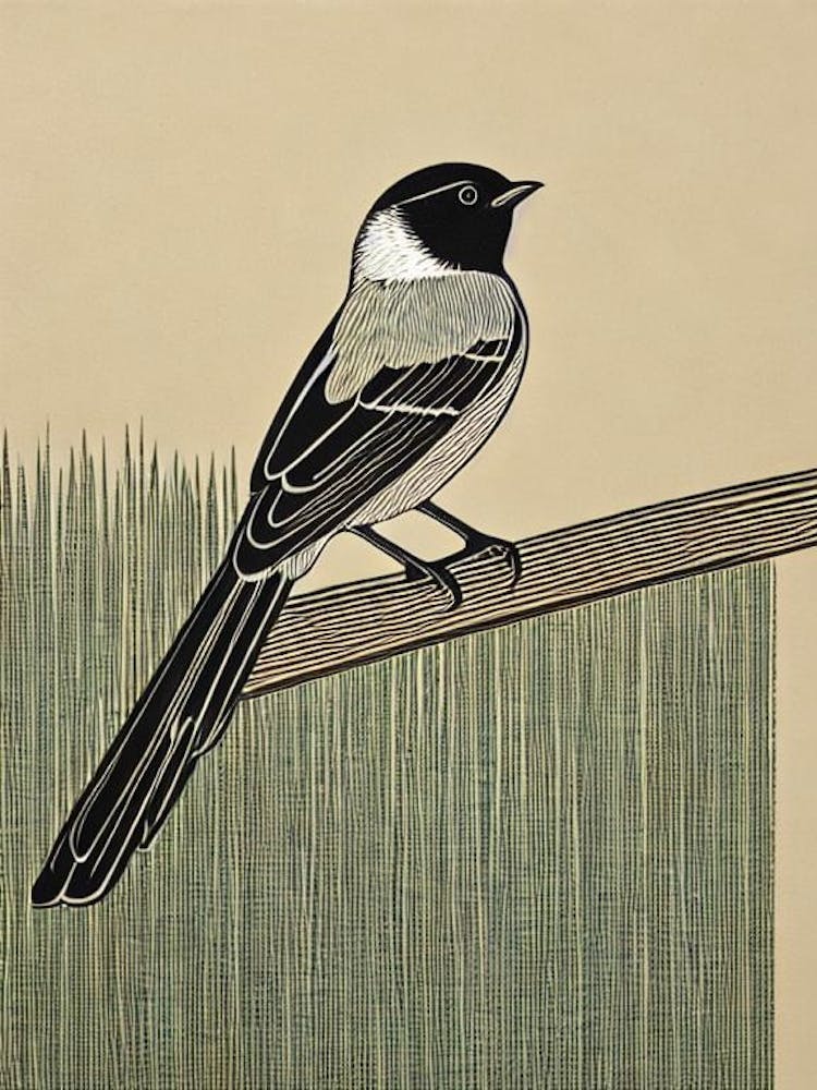 Carolina Chickadee Linocut Bird