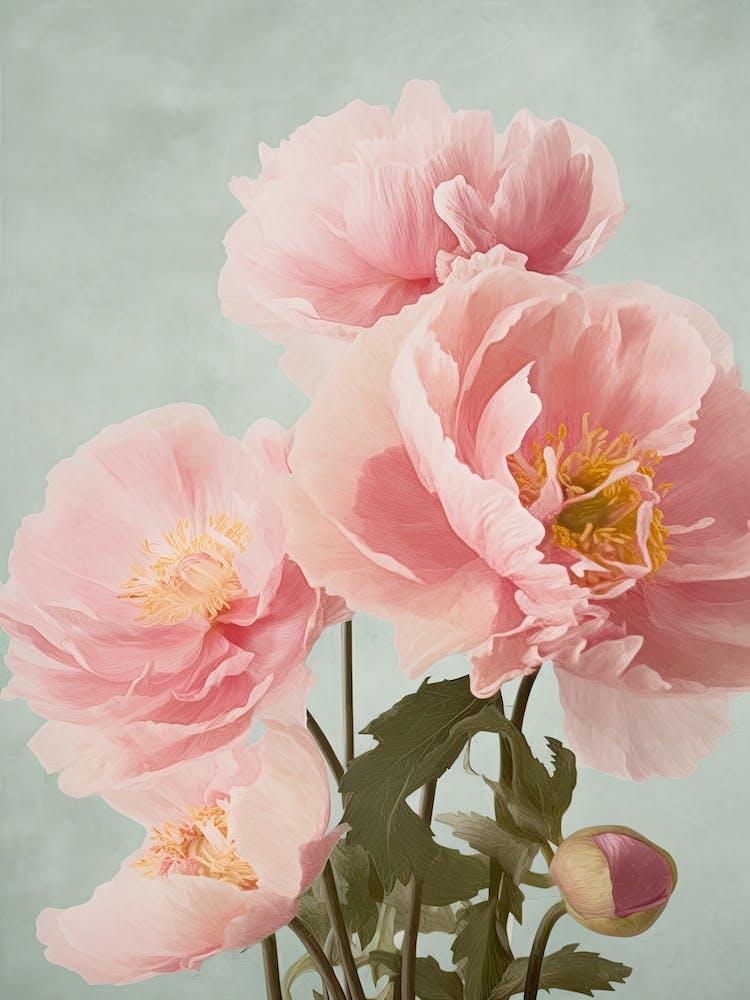 Peonies Flowers Acrylic Painting In Pastel Colours 2