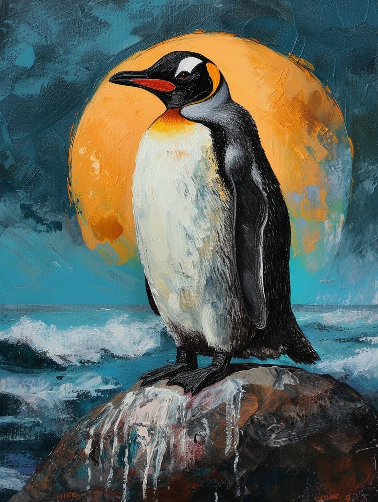 African Penguin Half Moon Island Oil Painting 3