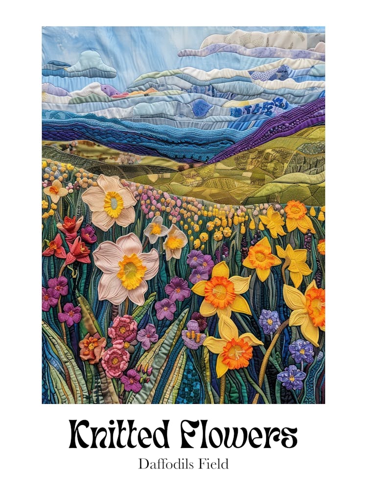 Knitted Flowers Daffodils Field 2