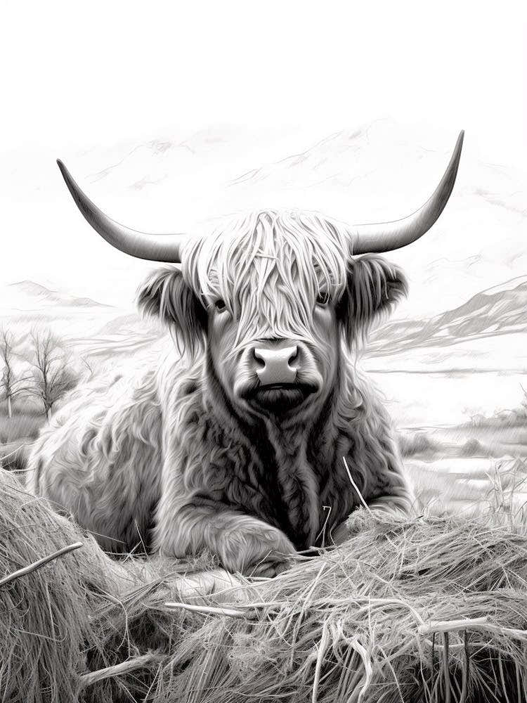 Highland Cow In The Hay 1