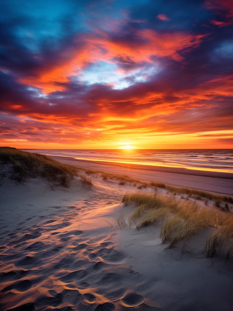 Formby Beach Merseyside With The Sun Set, Vibrant Painting 2