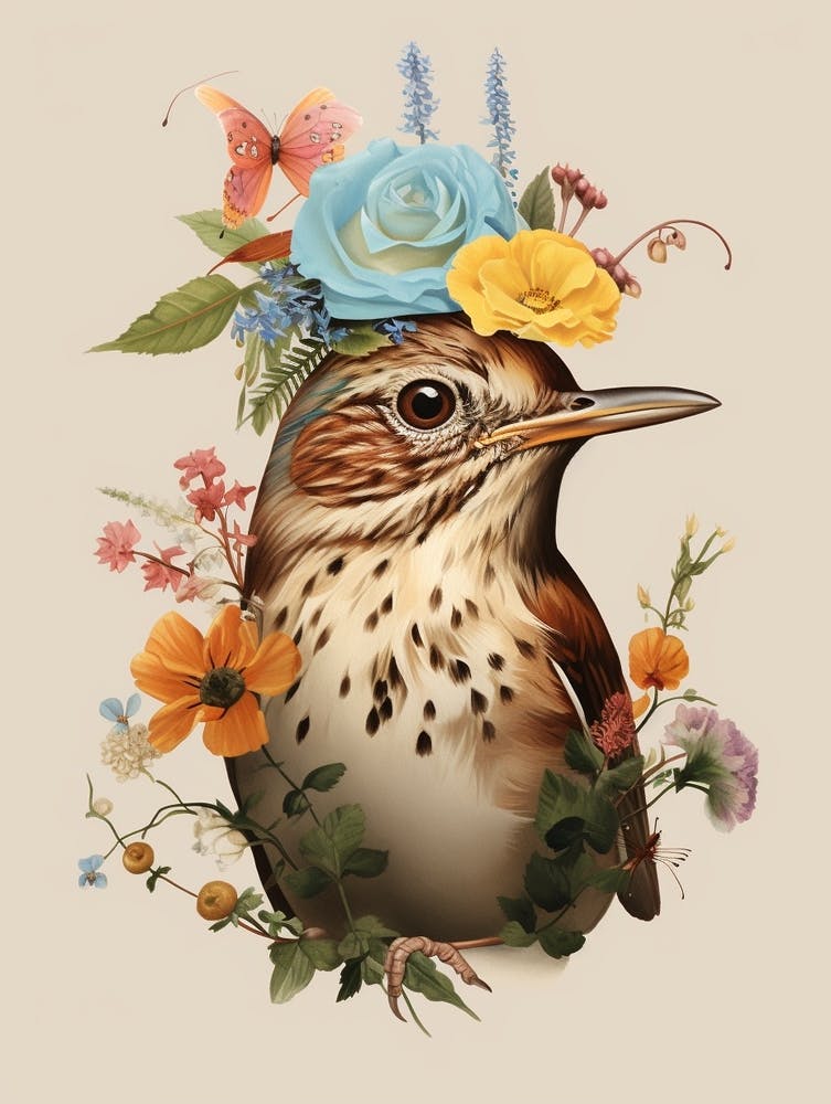 Bird With A Flower Crown Hermit Thrush 1