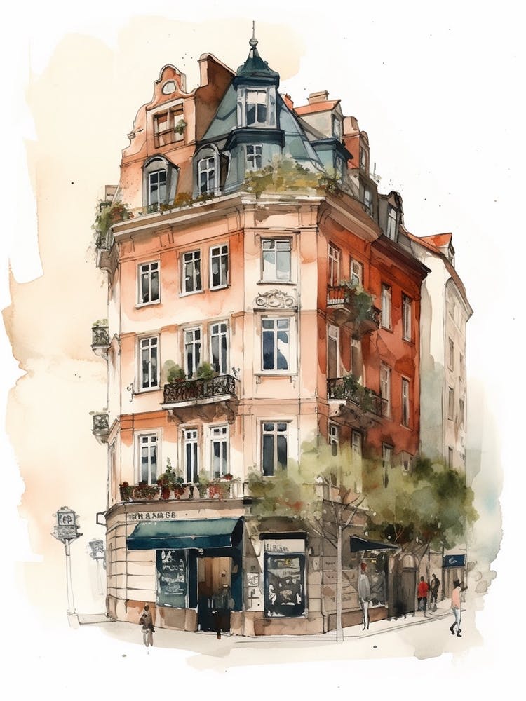 Vasastan Stockholm Neighborhood, Watercolour 3