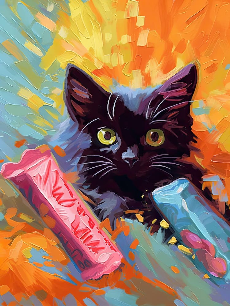 A Black Cat Kitten Oil Painting 7