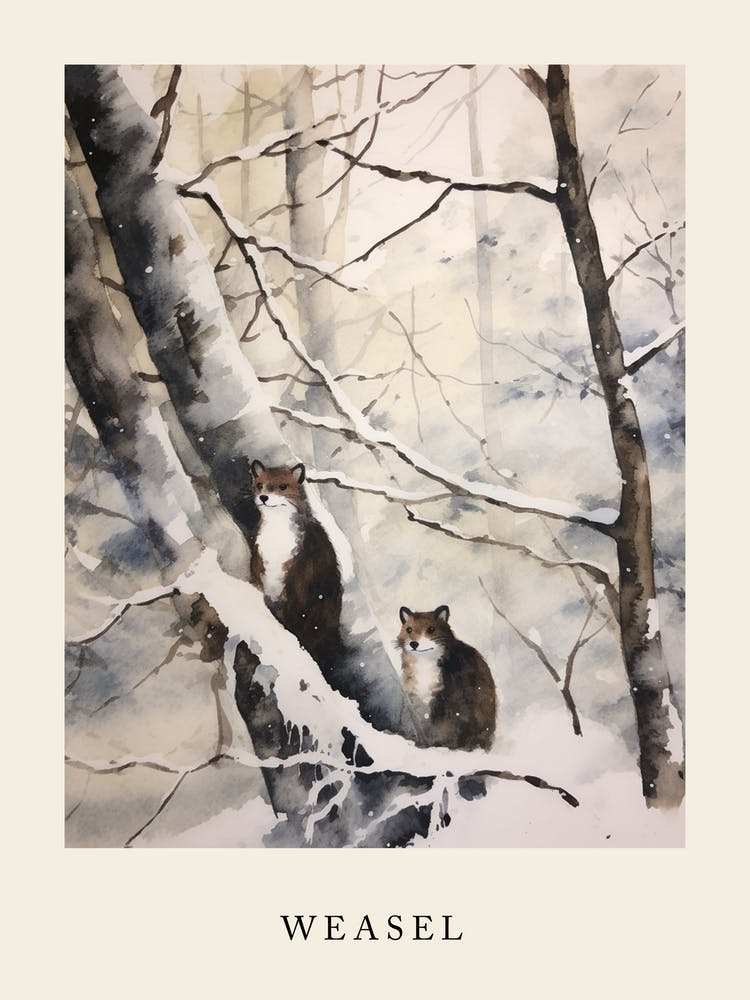 Winter Watercolour Weasel 3 Poster