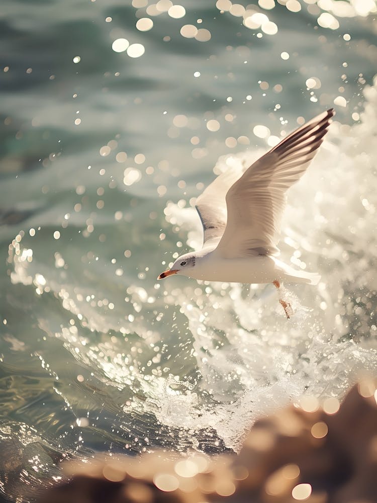 Seagull Flying Over The Ocean