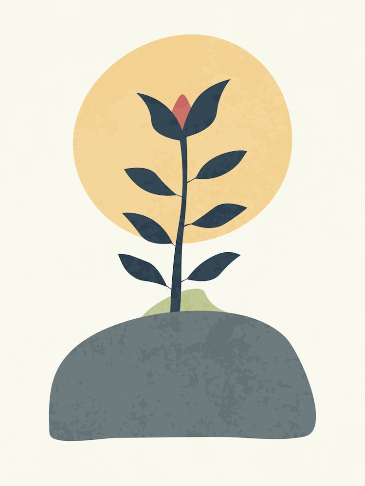 Minimalist Abstract Plant Illustration - Retro Floral Art