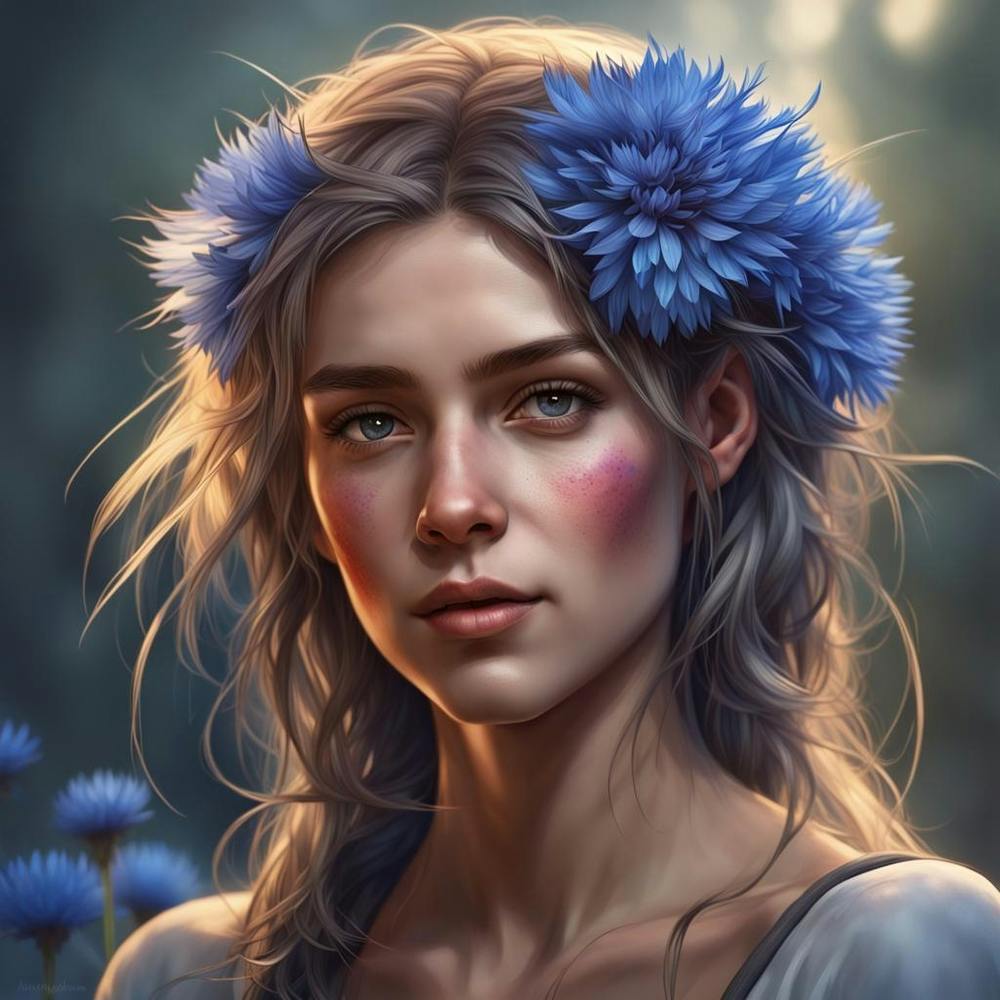 Girl with cornflowers in her hair