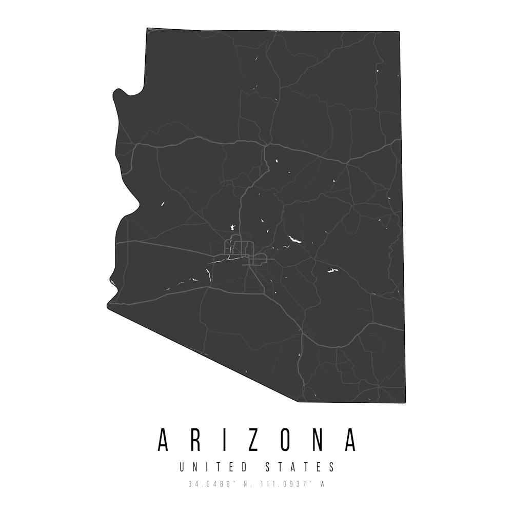 Arizona Mono Black And White Modern Minimal Street Map Square