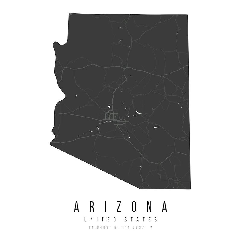 Arizona Mono Black And White Modern Minimal Street Map Square
