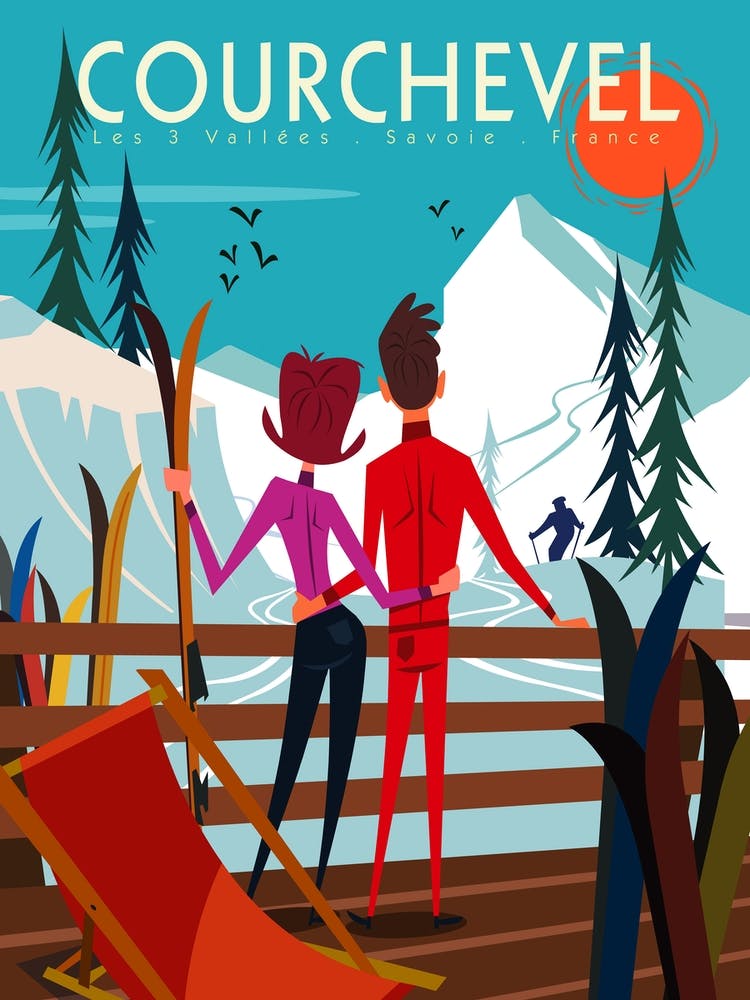 Couchevel Ski Poster Colourful